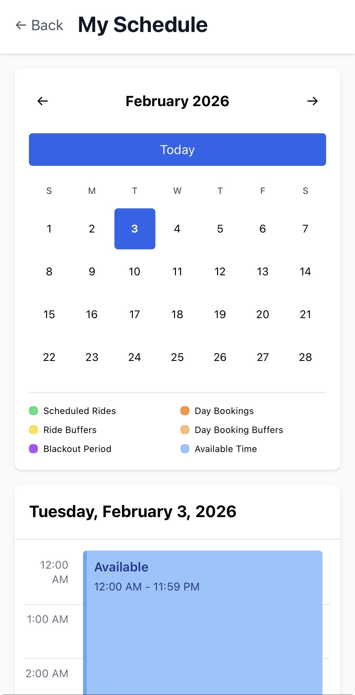 Availability calendar for setting your schedule
